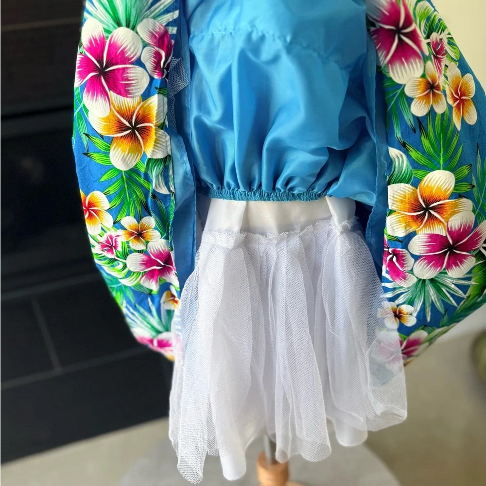 Bright Blue Tropical Floral Hawaii Girls' Dress